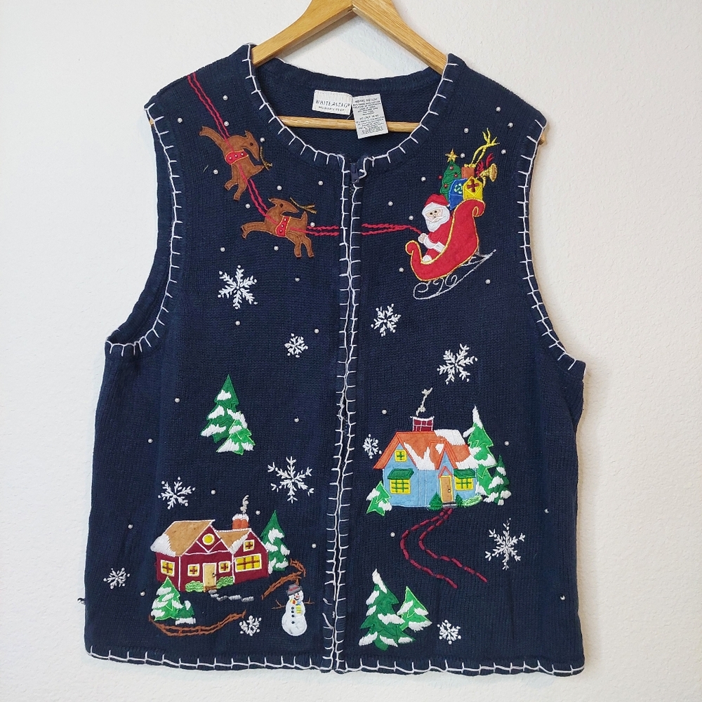 Vintage White Stag Christmas Vest Size 18W/20W
